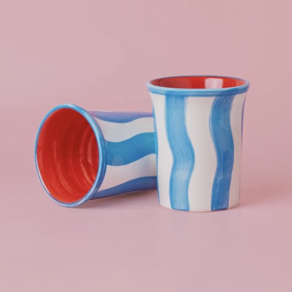 Keramikbecher blau gestreift