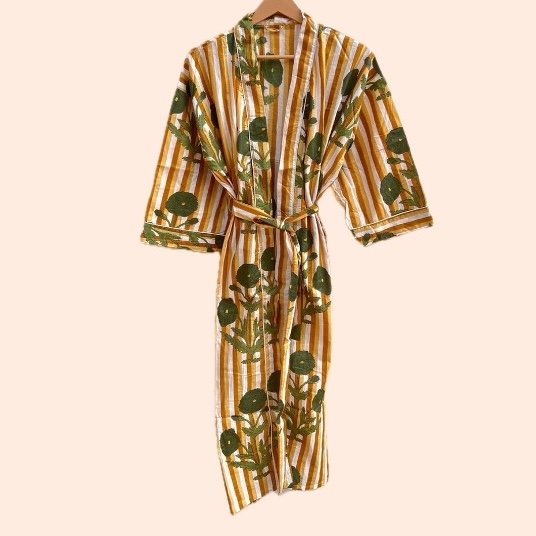 Gestreifter Kimono grüne Blumen