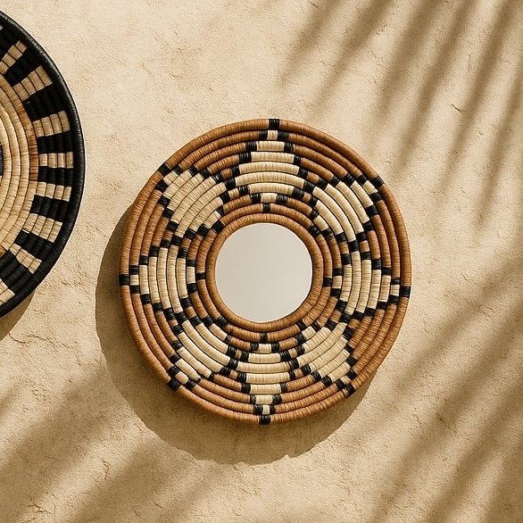 Decospiegel rund Raffia