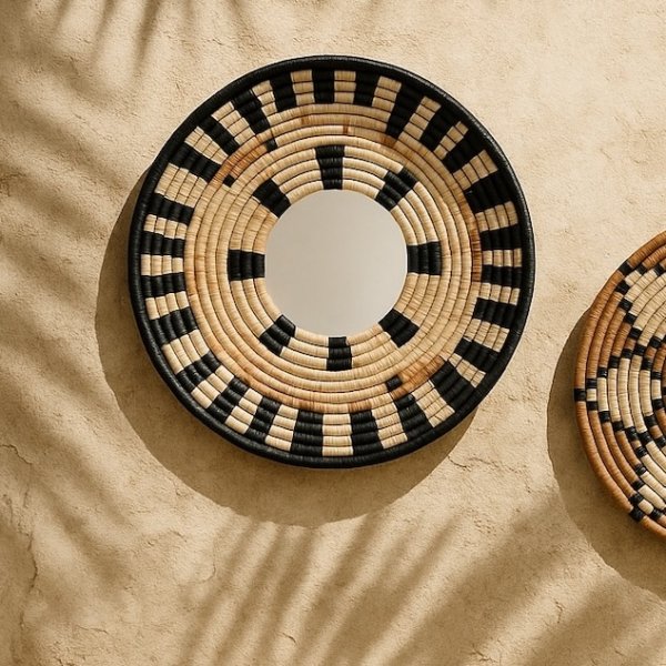 Runder Dekospiegel Raffia