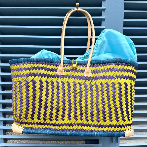 Raffia Marktkorb türkis