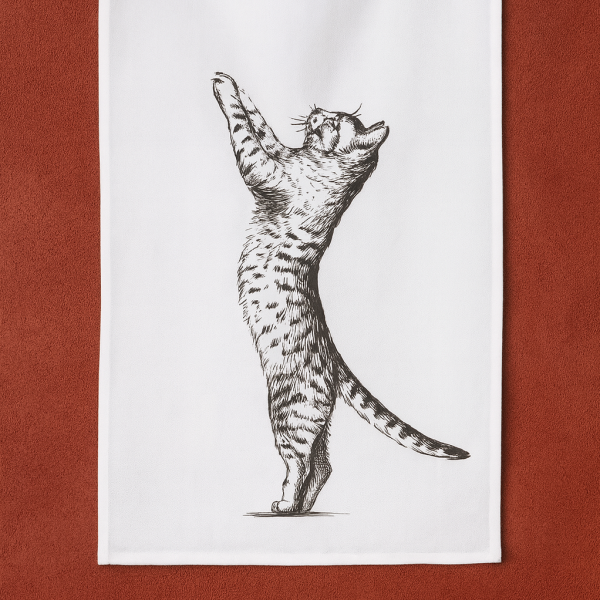 weißes Geschirrtuch Katze
