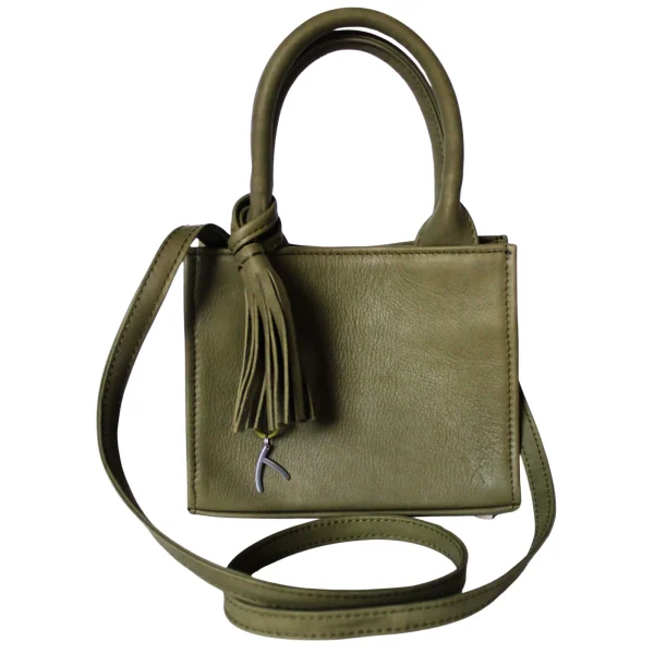 kleine Lederhandtasche khaki