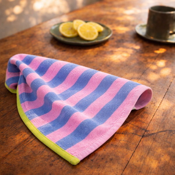 Frottee Geschirrtuch blau rosa