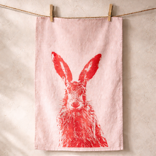 Rosa Geschirrtuch Leinen Hase