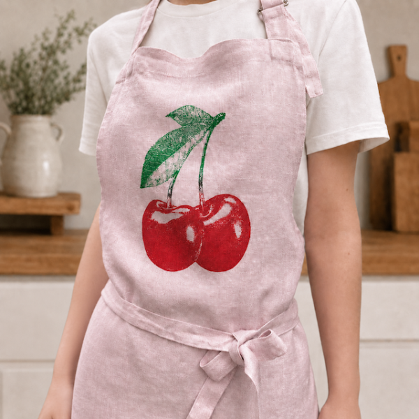 Rosa Leinenschürze Kirsche
