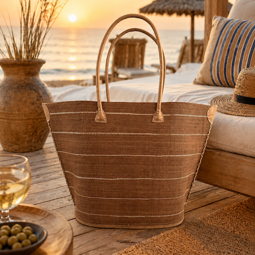 Große Raffia Korbtasche in braun