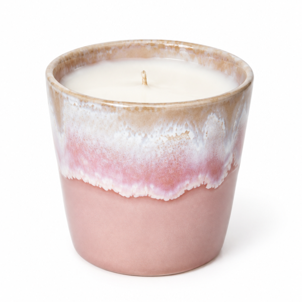 Keramikbecher rosa mit Kerze